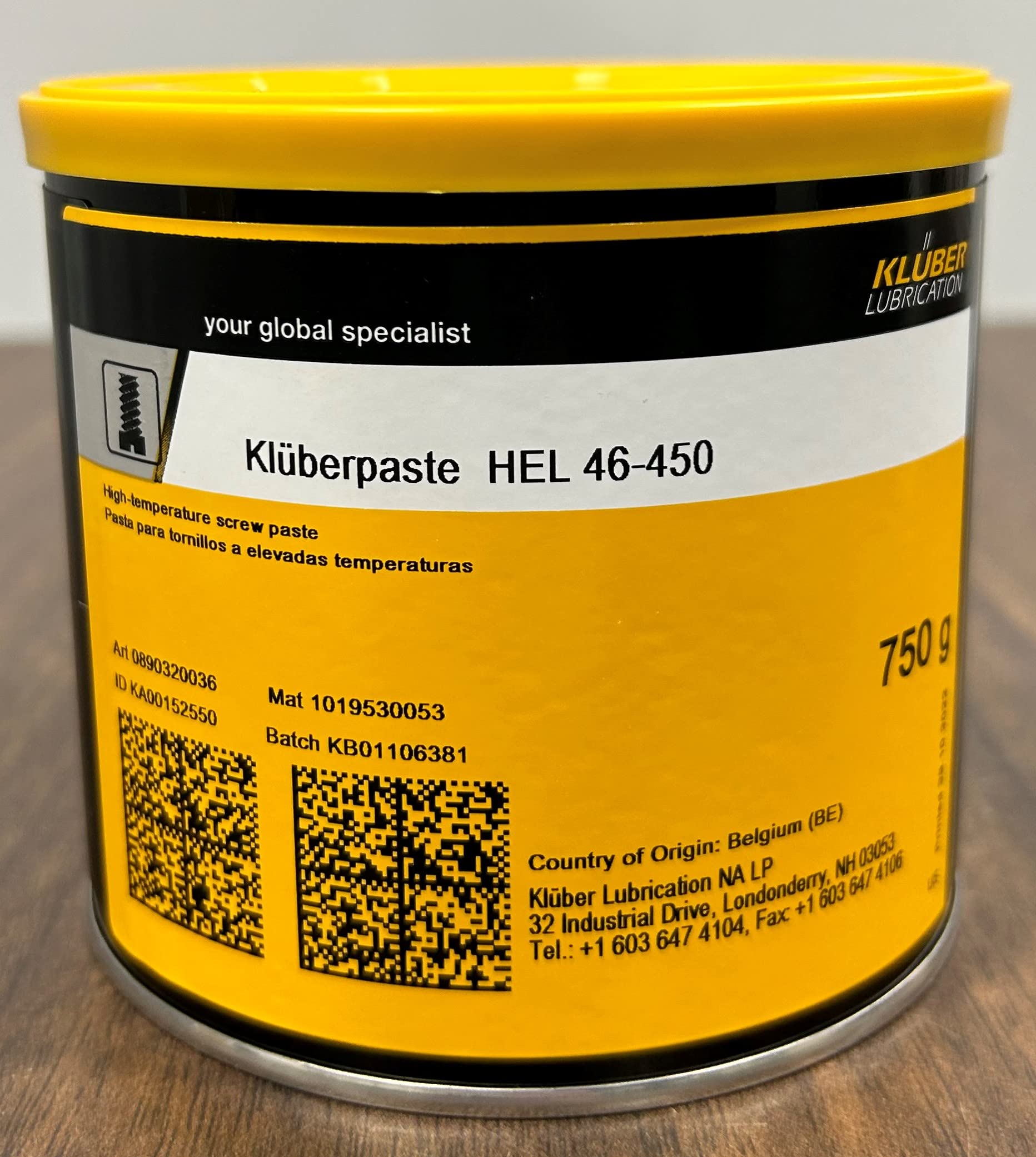 Picture of 890320036 Kluber Hel 46-450 750G Can Kluber Lubrication North Kluber Hel 46-450 750G Can
